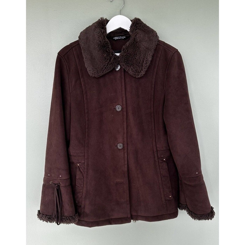 Vtg Penny Lane Jacket Coat Size M Y2K Boho Indie Faux Fur Lined 90’s Bro…